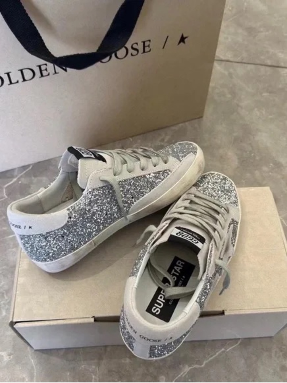 Golden Goose Silver Glitter Superstar Sneakers with Star Detail - Picture 4 of 9